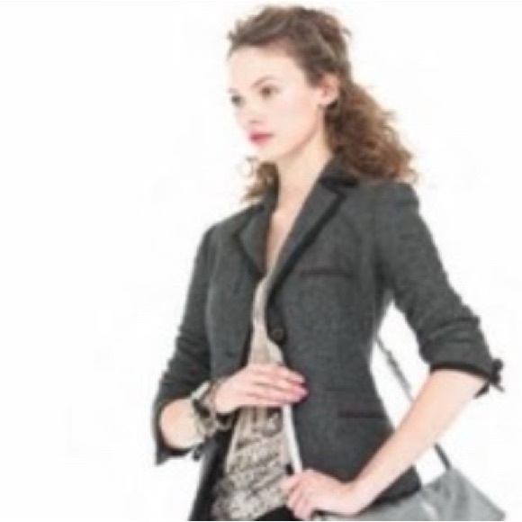 NWT J.Crew Professor Herringbone Grey Wool blazer Academia Preppy Career sz 10 - Picture 4 of 16
